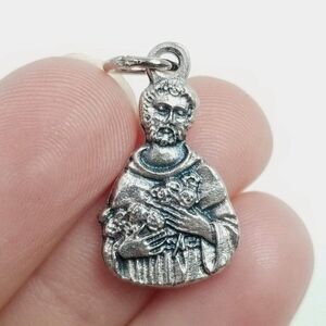Vintage Religious Pendant, Silver Tone Portrait of a Saint, Estate Charm